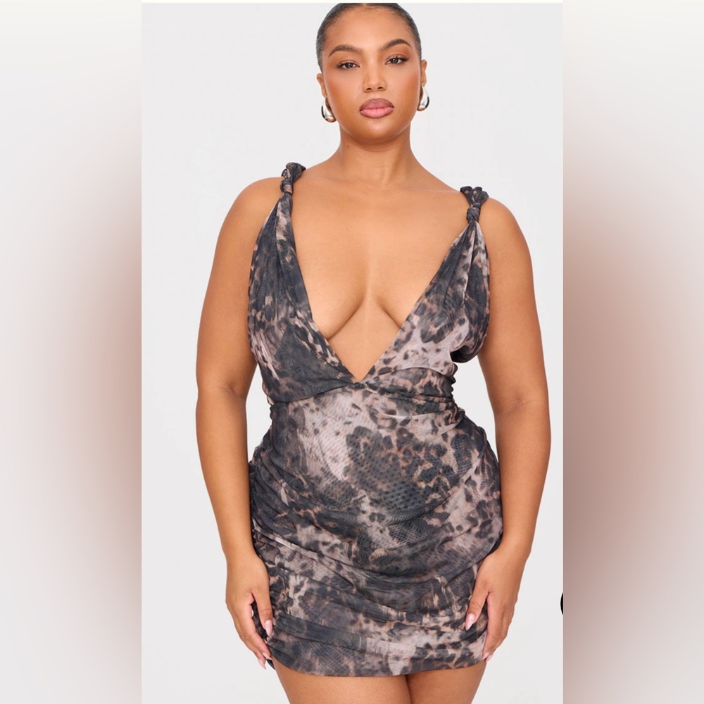 PrettyLittleThing Black and Brown Mini Dress